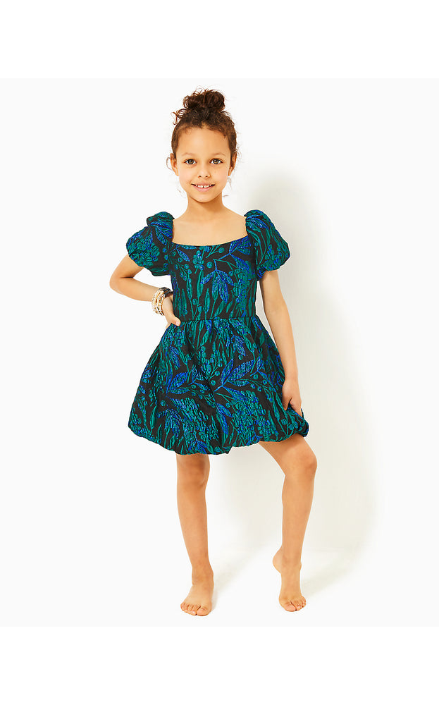 Girls Koji Dress - Deep Lagoon Berry Wild Metallic Brocade