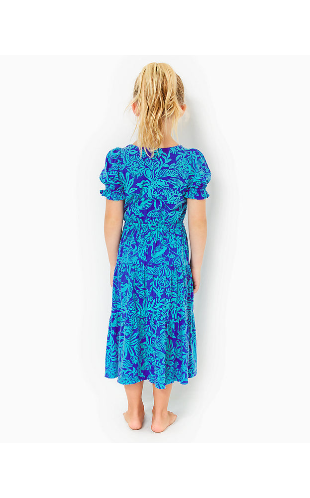 Girls Dean Midi Dress - Martinique Blue - Jungle Oasis