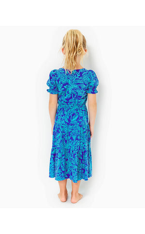 Girls Dean Midi Dress - Martinique Blue - Jungle Oasis