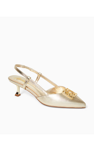 Schuyler Kitten Heel Slingback Shoe - Gold Metallic