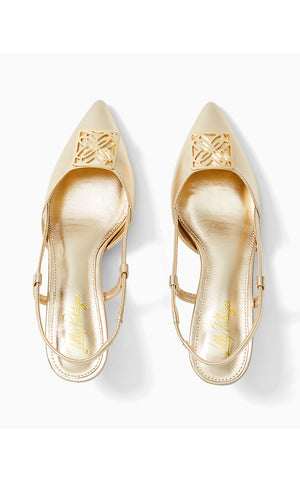 Schuyler Kitten Heel Slingback Shoe - Gold Metallic