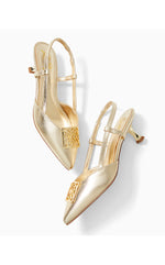 Schuyler Kitten Heel Slingback Shoe - Gold Metallic