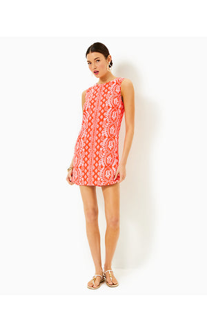 Edita Shift Dress - Flamingo Feather - Harbour View Engineered Dress