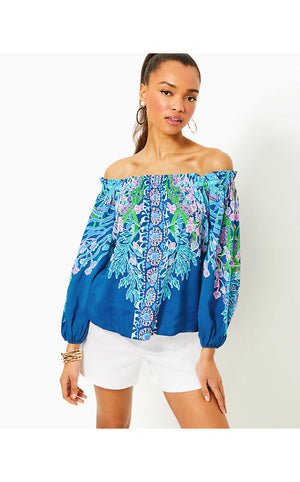 Aimes Off-the-Shoulder Top - Barton Blue Seacret Escape Engineered