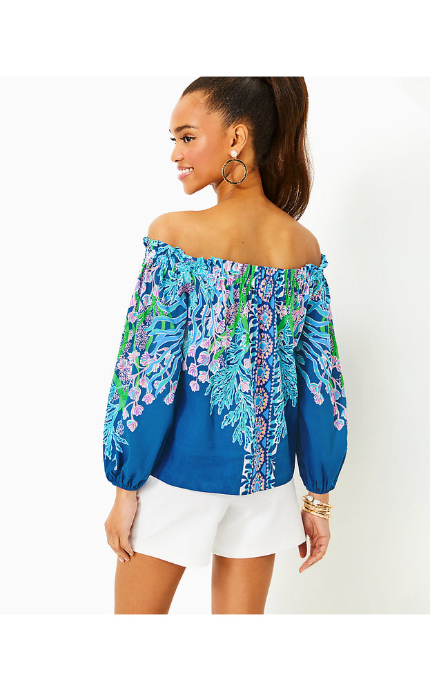 Aimes Off-the-Shoulder Top - Barton Blue Seacret Escape Engineered