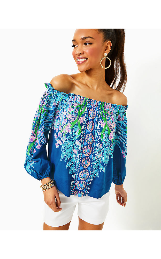 Aimes Off-the-Shoulder Top - Barton Blue Seacret Escape Engineered