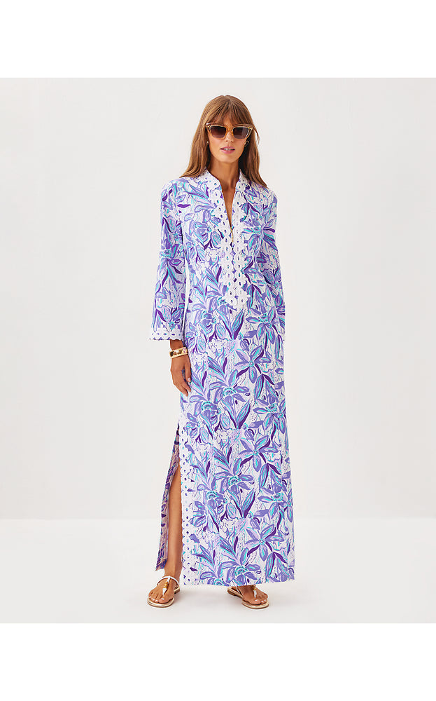 Shealyn Stretch Maxi Caftan - Tropicalia Purple Elephant In The Bloom