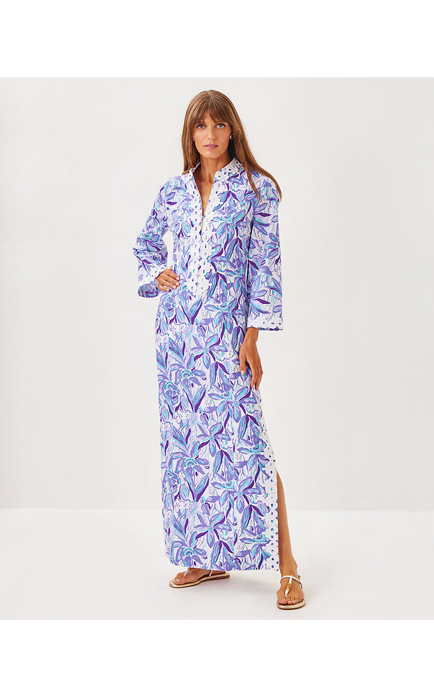 Shealyn Stretch Maxi Caftan - Tropicalia Purple Elephant In The Bloom