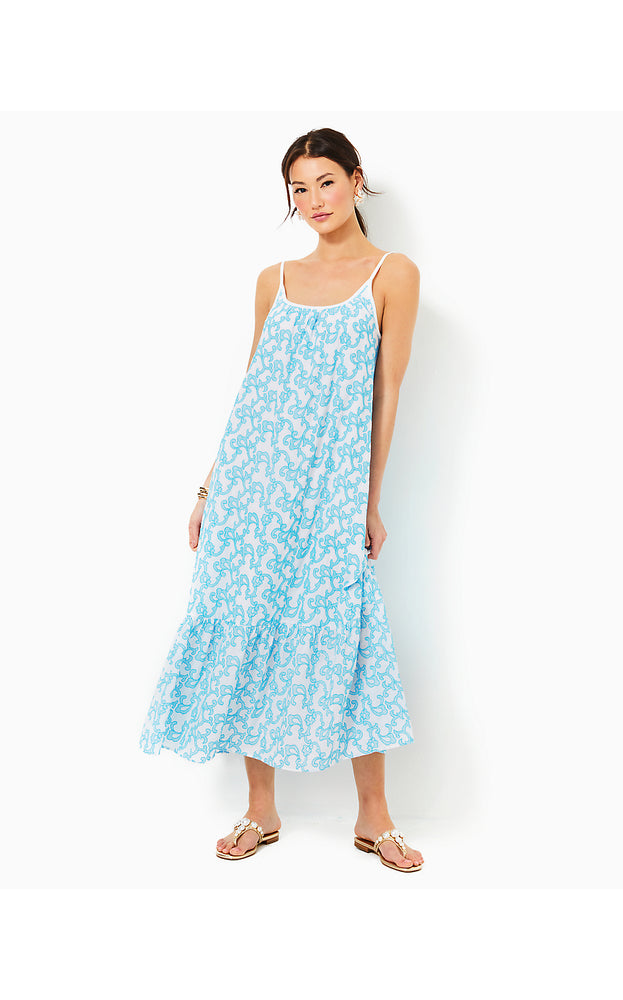 Amerie Embroidered Midi Dress - Lunar Blue - Flamingle Embroidered Cotton