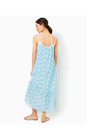 Amerie Embroidered Midi Dress - Lunar Blue - Flamingle Embroidered Cotton