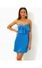 Carlynn Strapless Satin Bow Dress - Morelle Blue