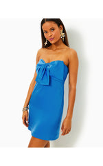 Carlynn Strapless Satin Bow Dress - Morelle Blue