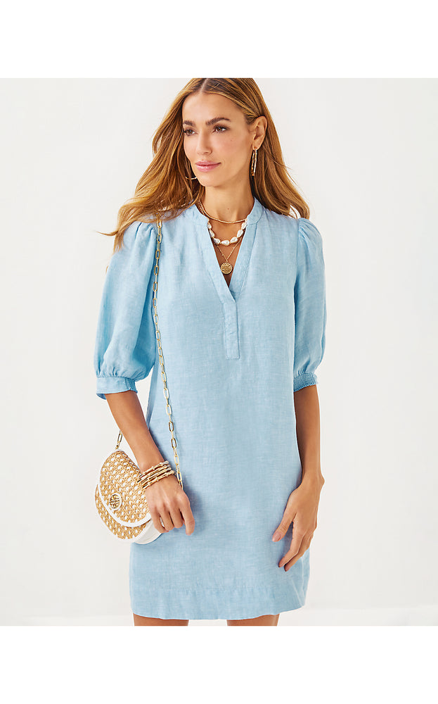 Mialeigh Linen Dress - Blue Peri X Resort White