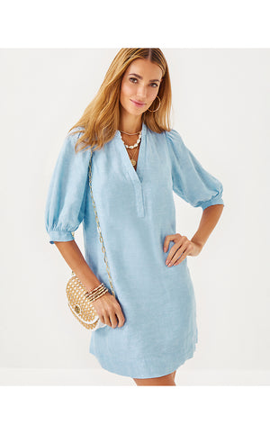 Mialeigh Linen Dress - Blue Peri X Resort White