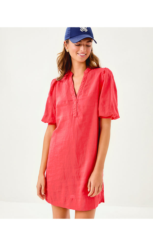 Mialeigh Linen Dress - Cane Coral