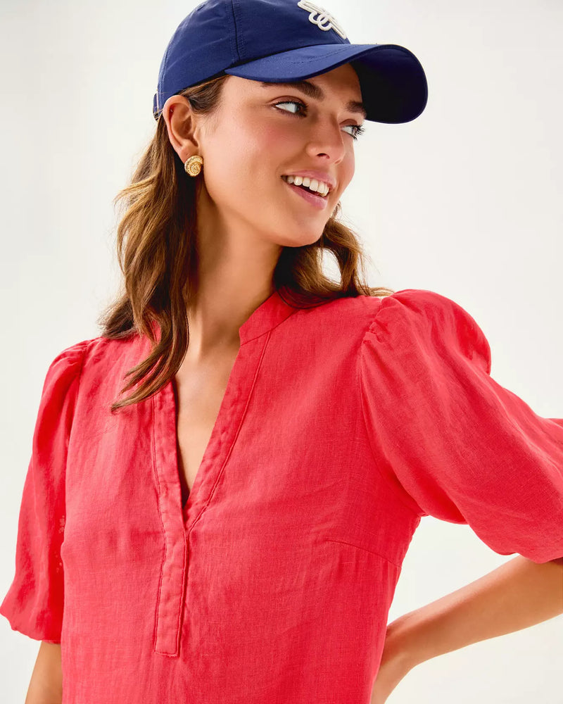 Mialeigh Linen Dress - Cane Coral