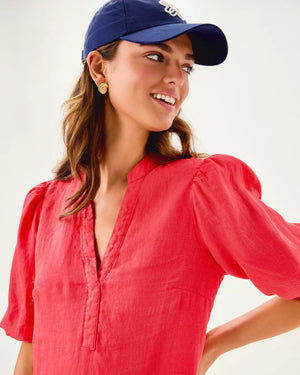 Mialeigh Linen Dress - Cane Coral