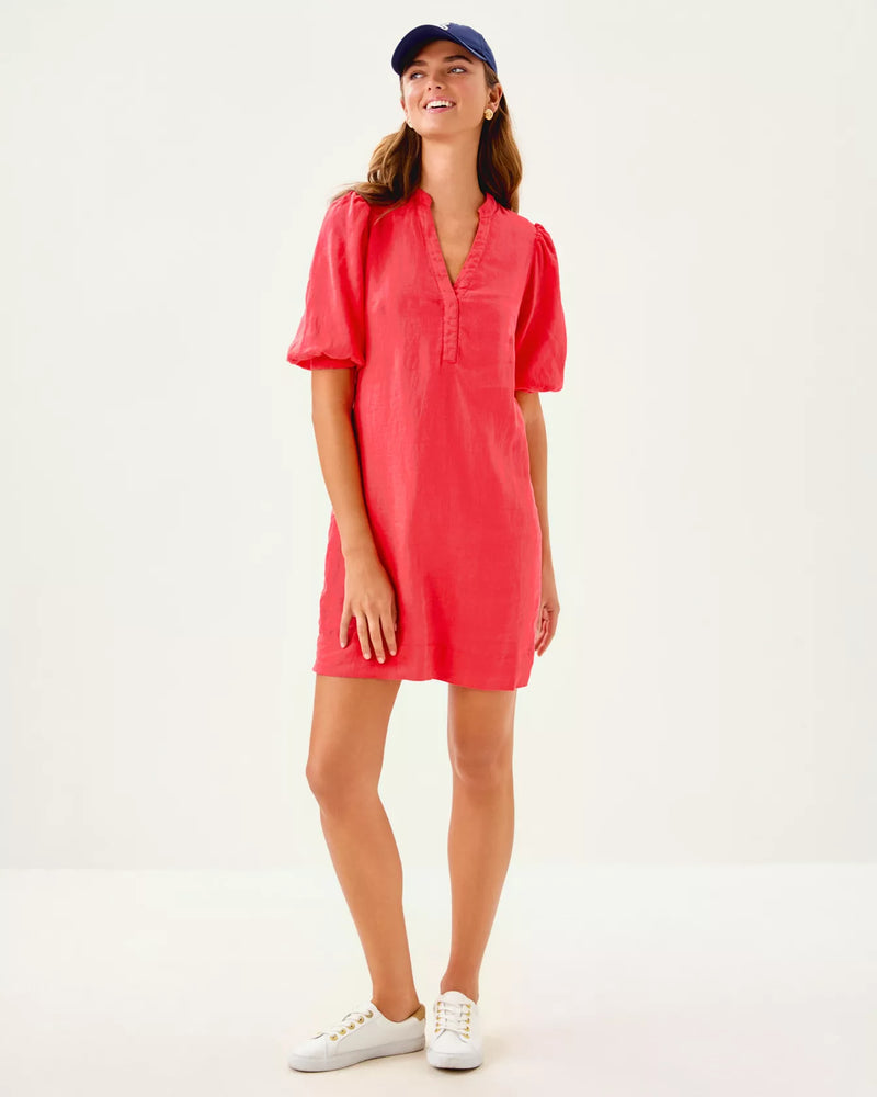 Mialeigh Linen Dress - Cane Coral