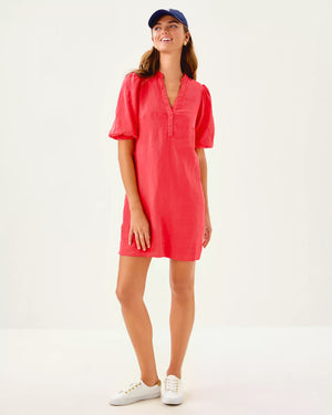 Mialeigh Linen Dress - Cane Coral