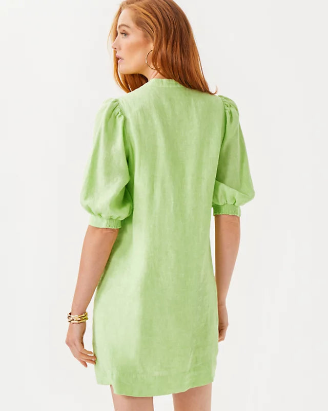 Mialeigh Linen Dress - Jade Lime X Resort White