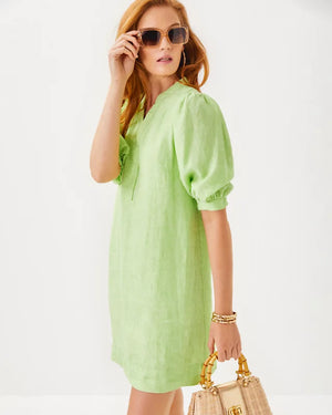 Mialeigh Linen Dress - Jade Lime X Resort White