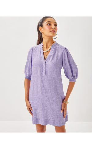 Mialeigh Linen Dress- Tropicalia Purple X Resort White