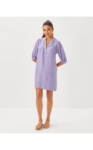 Mialeigh Linen Dress- Tropicalia Purple X Resort White