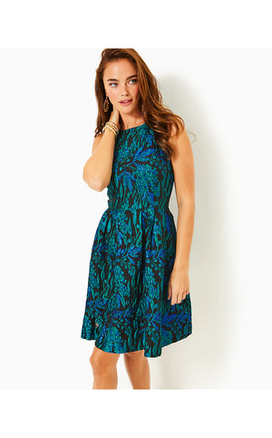 Jollian Brocade Dress - Deep Lagoon - Berry Wild Metallic Brocade