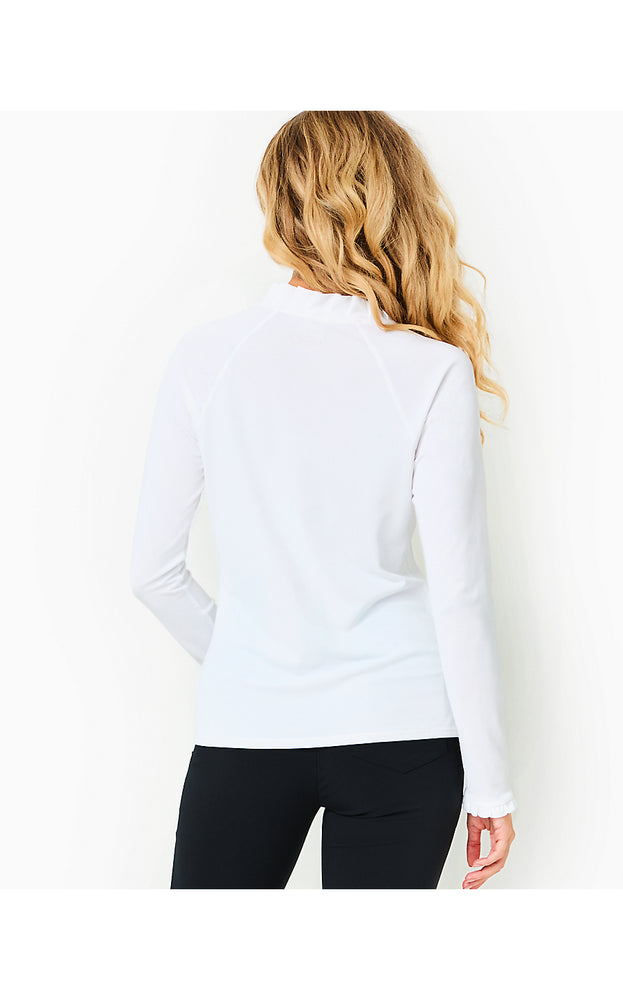 UPF 50+ Luxletic Frida Scallop Long Sleeve Polo - Resort White