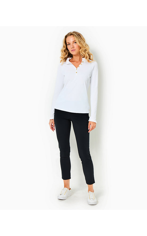 UPF 50+ Luxletic Frida Scallop Long Sleeve Polo - Resort White