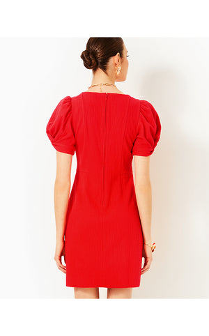 Elisha Shift Dress - Rococo Red Wavy Knit Jacquard