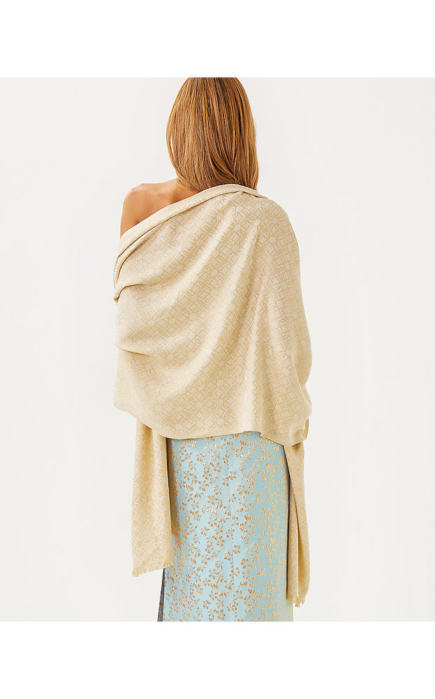 Logo Jacquard Wrap - Wicker Tan X Coconut - Butterfly Pattern Scarf