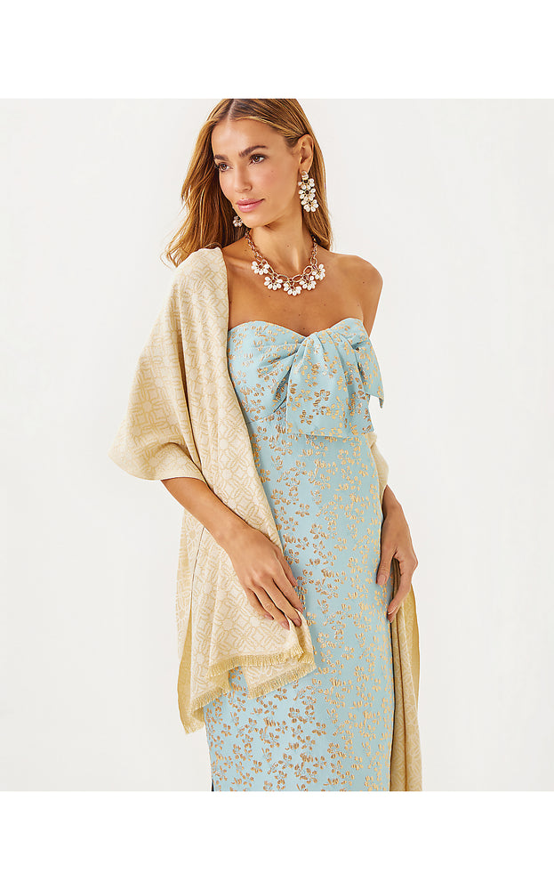 Logo Jacquard Wrap - Wicker Tan X Coconut - Butterfly Pattern Scarf