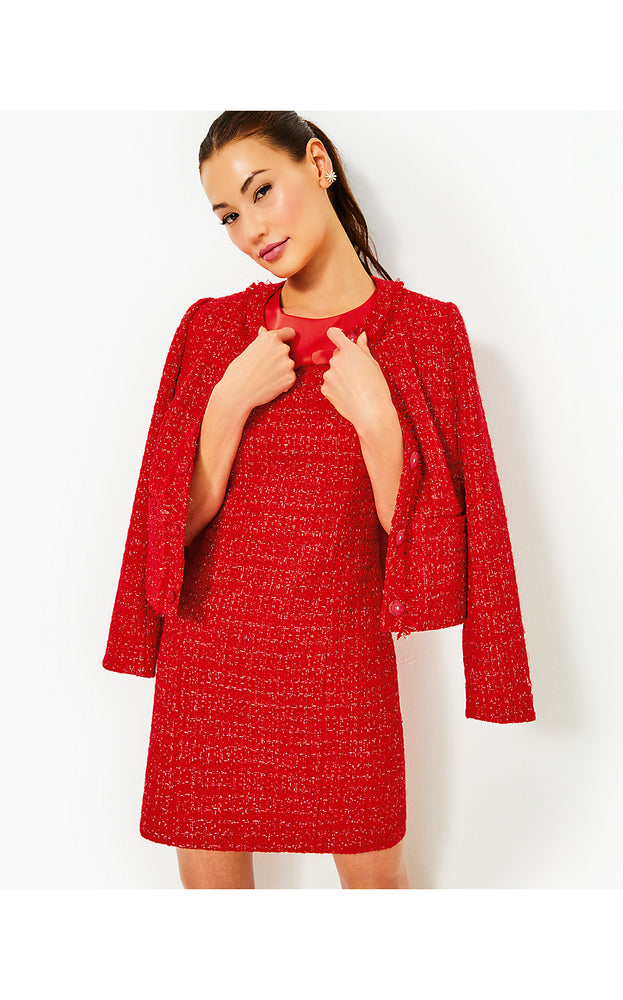 Ritzy Boucle Shift Dress - Rococo Red Fiesta Boucle