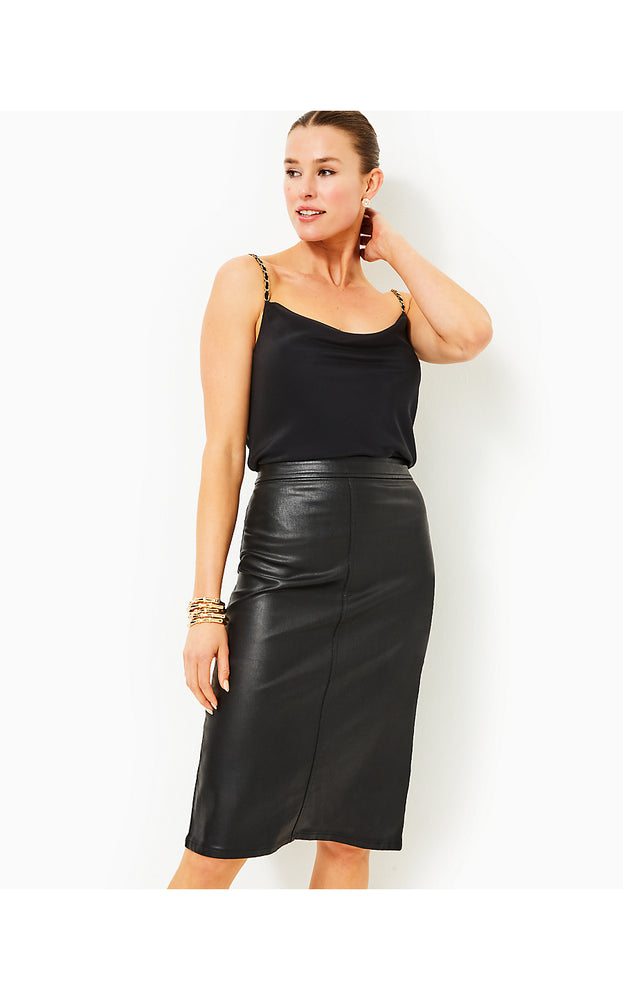 Fairview Stretch Coated Midi Skirt - Noir