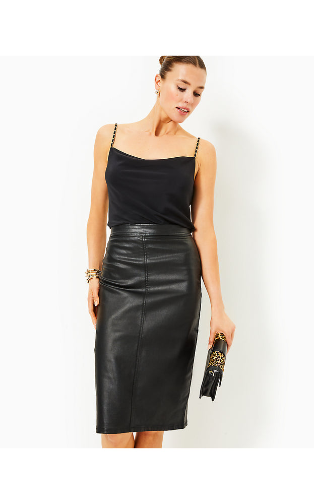 Fairview Stretch Coated Midi Skirt - Noir