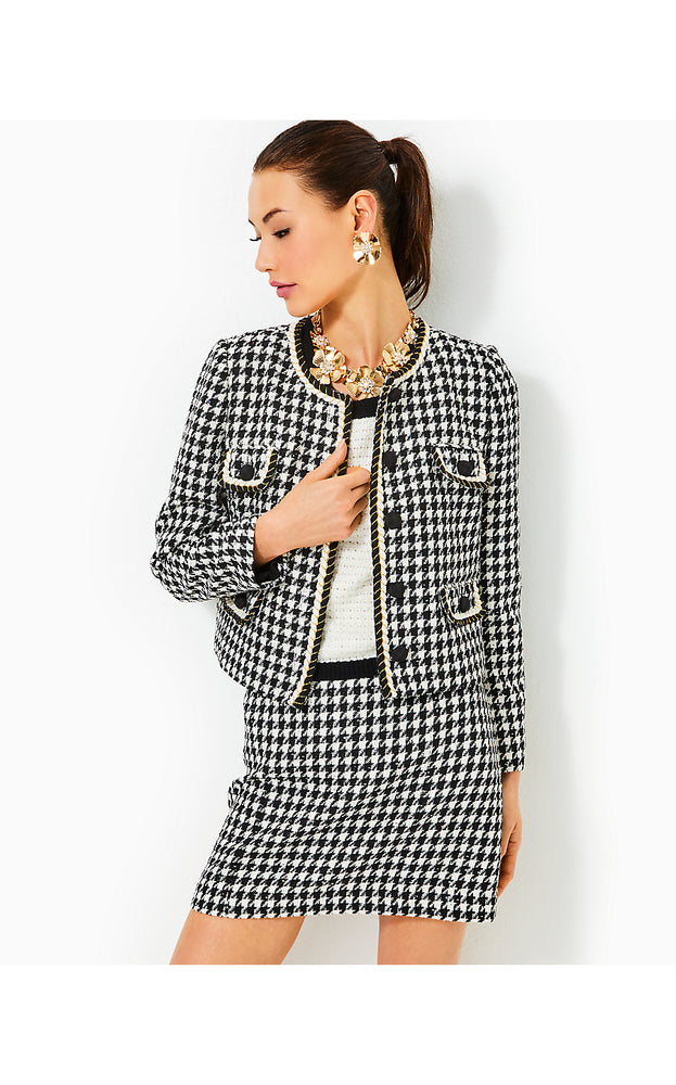 Corvina Boucle Jacket - Noir Houndstooth Sequin Boucle