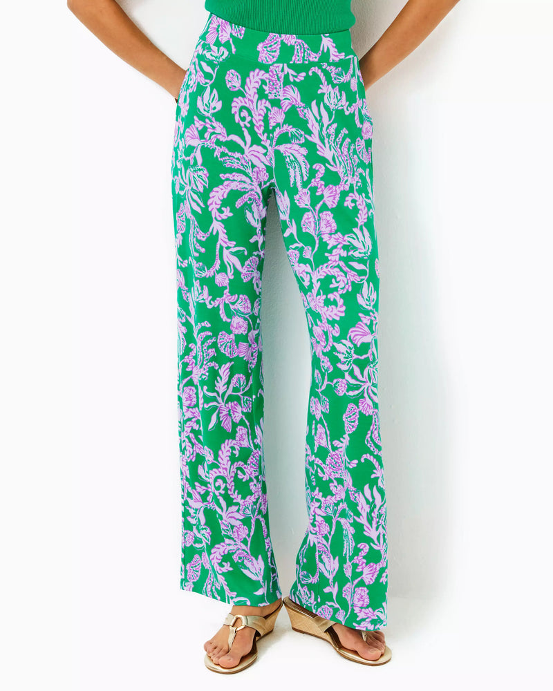 31" Allena Knit Palazzo Pant - Brazilian Green Salty Sandbar