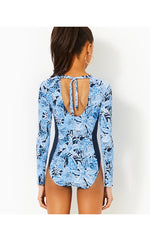 UPF 50+ Wynton Rashguard One-Piece Swimsuit - Bonaire Blue Coastal Constellation