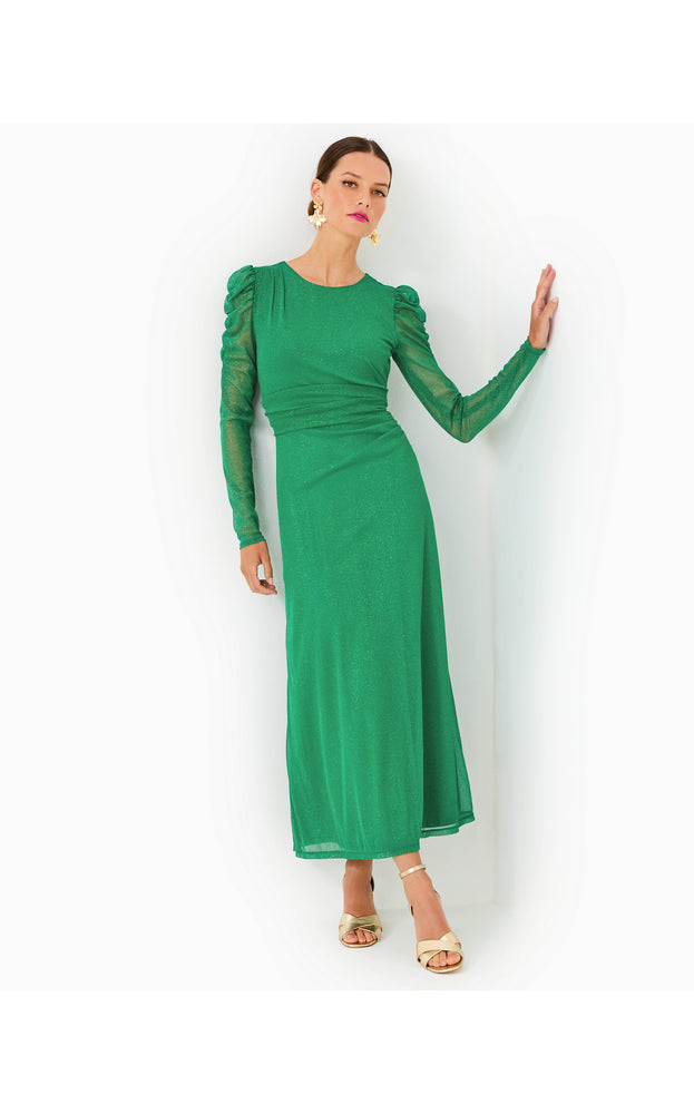 Preslie Long Sleeve Mesh Midi Dress - Fiddle Leaf Green