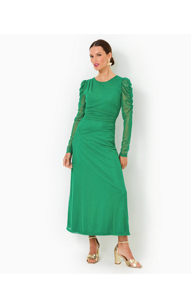 Preslie Long Sleeve Mesh Midi Dress - Fiddle Leaf Green