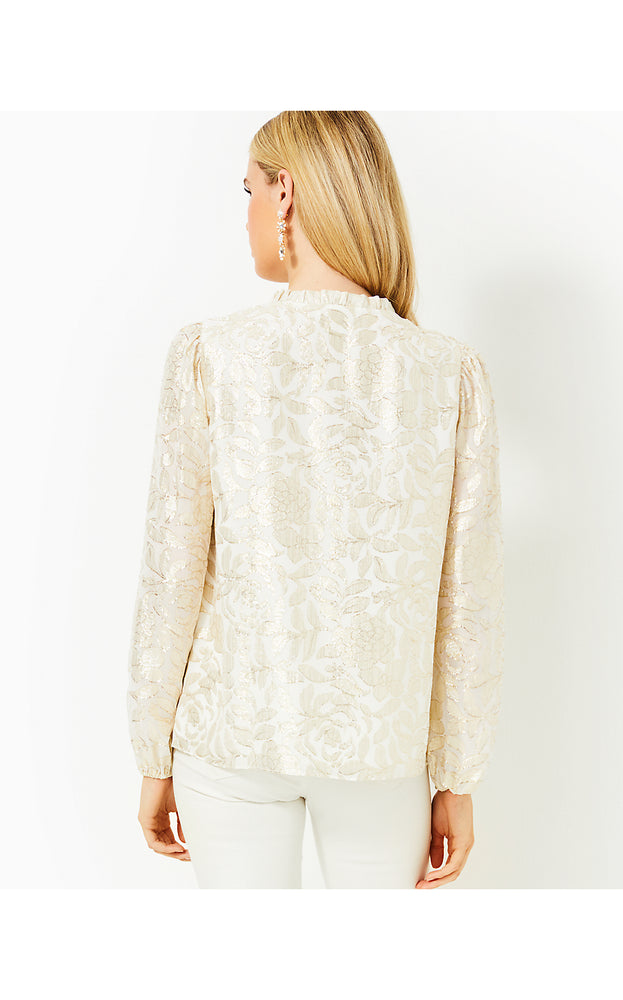 Giana Long Sleeve Silk Top - Coconut Floral Bloom Silk Clip