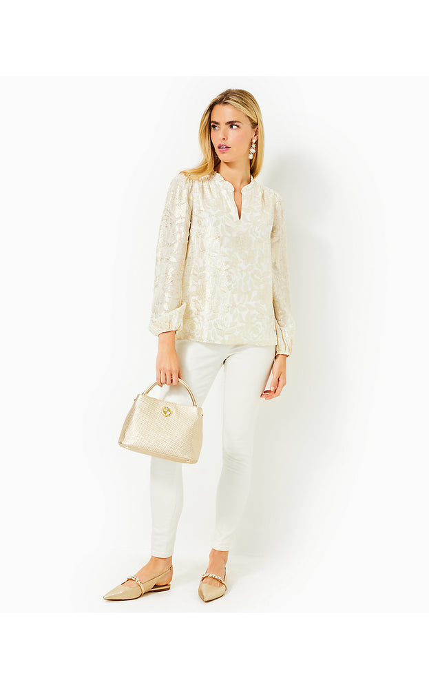 Giana Long Sleeve Silk Top - Coconut Floral Bloom Silk Clip