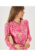 Giana Long Sleeve Silk Top - Sun Shell Pink Floral Bloom Silk Clip