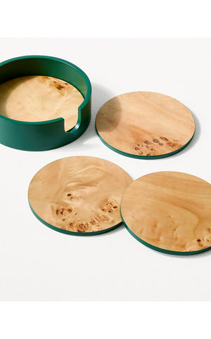 Round Burlwood Coaster Set- Burlwood X Villa Green