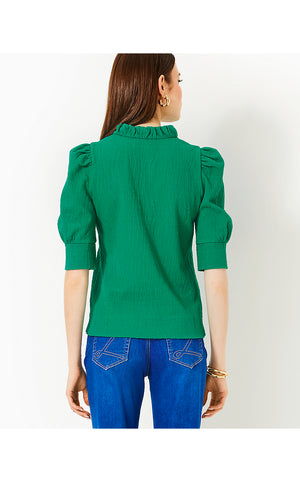 Elsey Ruffle Knit Top - Fiddle Leaf Green Wavy Knit Jacquard