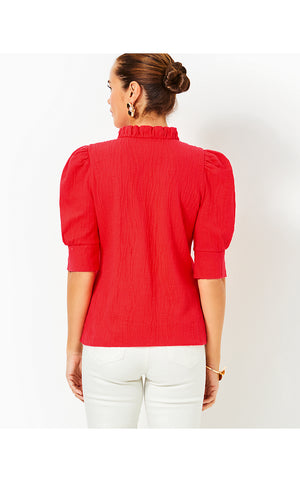 Elsey Ruffle Knit Top - Rococo Red Wavy Knit Jacquard