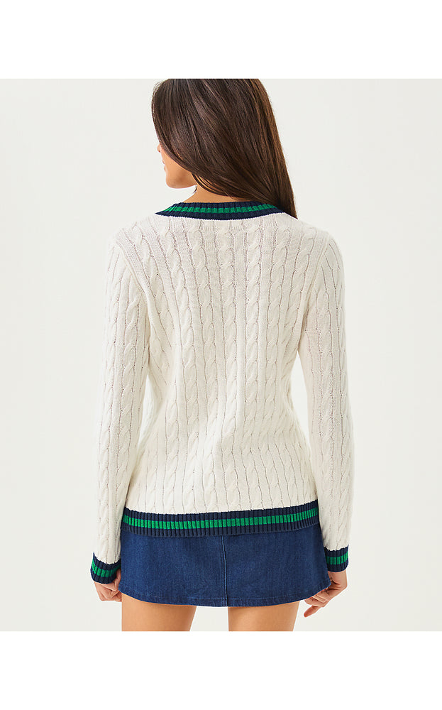 Brockton Cardigan - Coconut x Fiddle Leaf Green Tipping