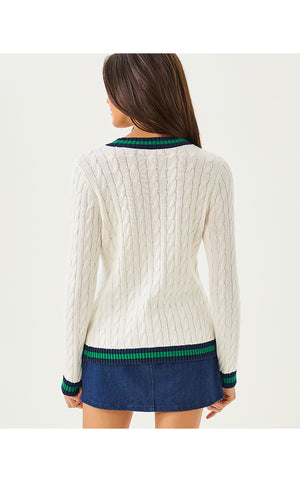 Brockton Cardigan - Coconut x Fiddle Leaf Green Tipping
