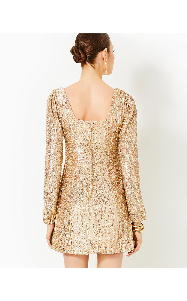 Zelda Skirted Romper - Gold Metallic Treasure Box Sequin Knit